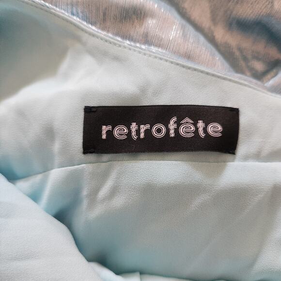 Retrofete Yesi Dress in Blue Silver Size Small Metallic Maxi Spaghetti Straps - Picture 11 of 11